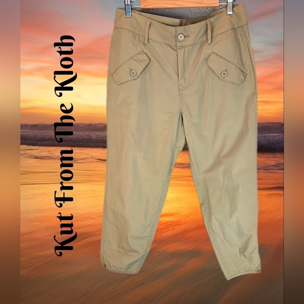 Kut From The Kloth Women's Pants Sz 8 All Cotton Beige Taper Leg Casual Comfort